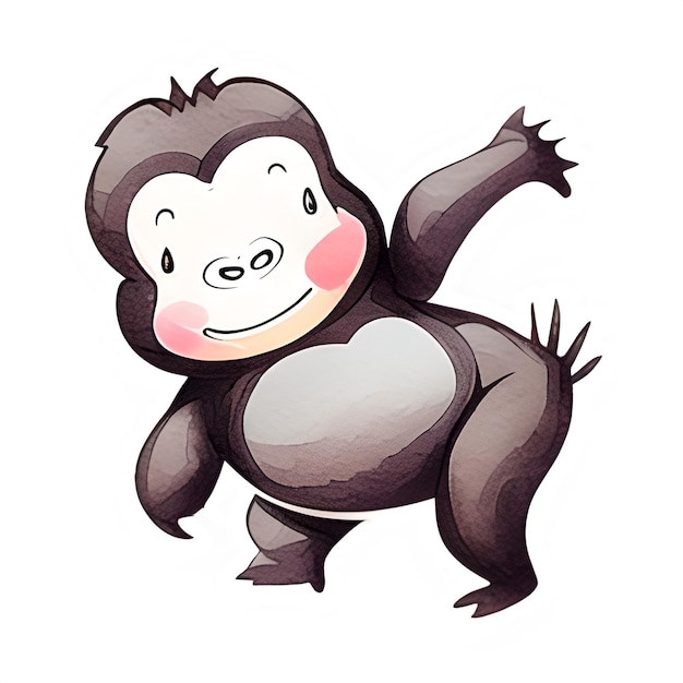 PSD carino adesivo di clipart con illustrazione di gorilla.