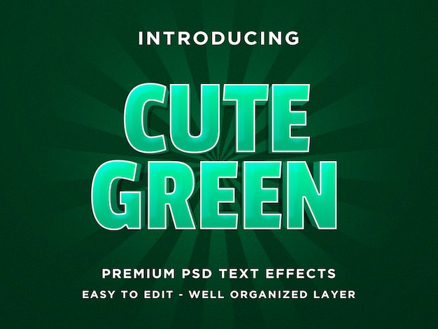 PSD かわいい緑-3dテキストスタイルフォント効果psdテンプレート