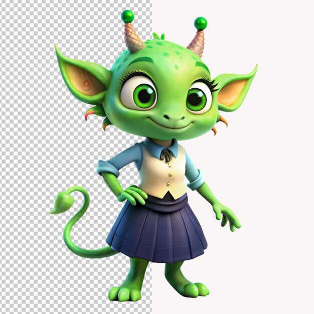 PSD a cute green alien on transparent background