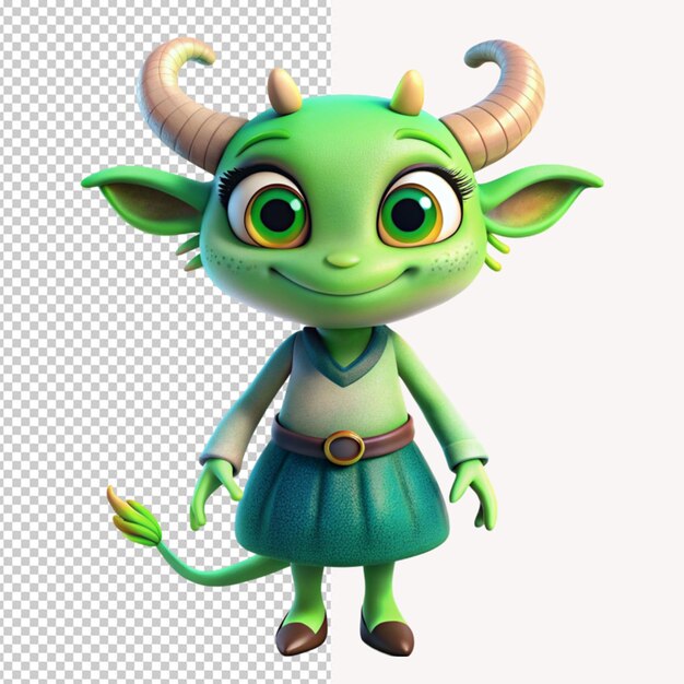 PSD a cute green alien on transparent background