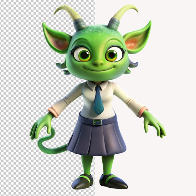 PSD a cute green alien on transparent background