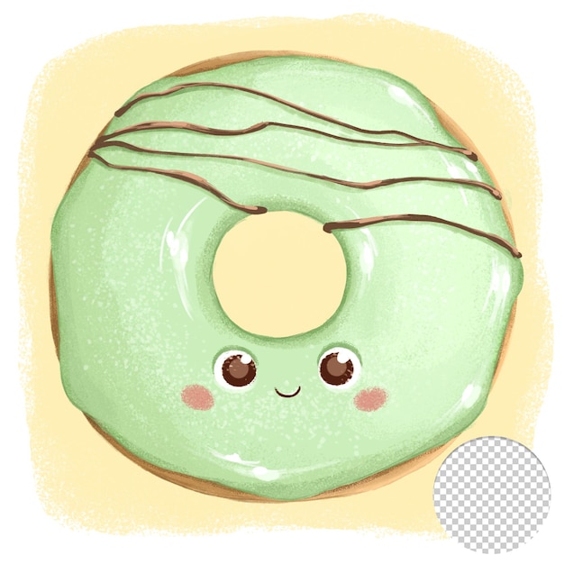 PSD cute green donut with eyes on yellow background