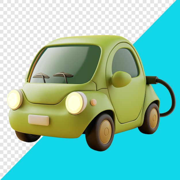 PSD cute green electric car 3d design suitable for business technology and environment