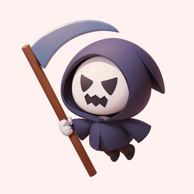 PSD cute grim reaper holding scythe illustration