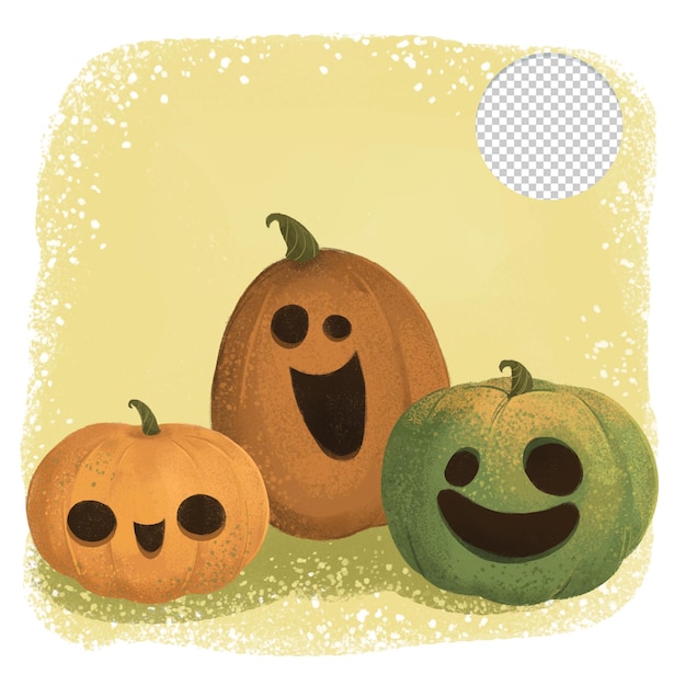 Cute halloween three pumpkins set isolated on yellow background