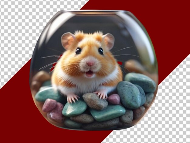 PSD cute hamster in a glass with colorful stone