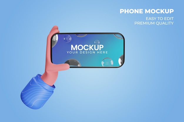 Cute Hand 3D Holding Phone Mockup