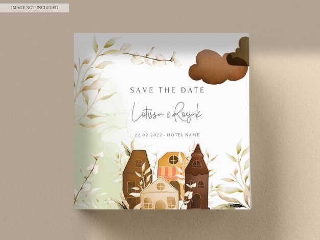 PSD cute hand drawing house invitation card bohemian color