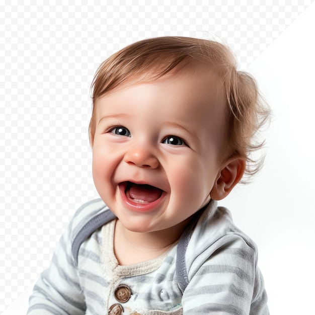 Cute happy baby laughing portrait of the boy on white isolated background