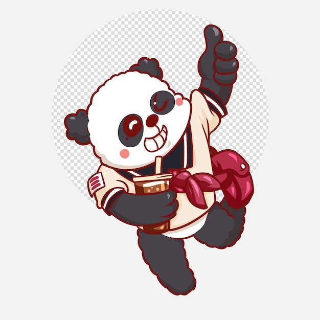 PSD cute happy panda drink coffee cartoon illustration