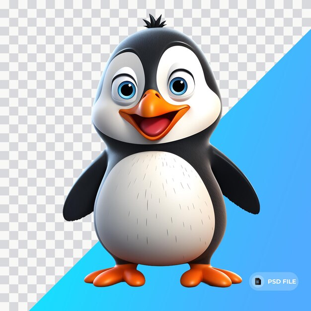 PSD cute happy penguin cartoon icon soft smooth lighting