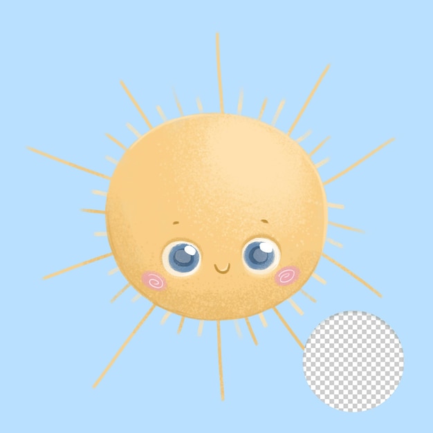 PSD cute happy sun isolated on light blue background