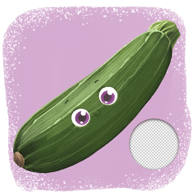 사랑스러운 행복한 zucchini 캐릭터 만화 kawaii 스타일은 lilac 배경에 고립