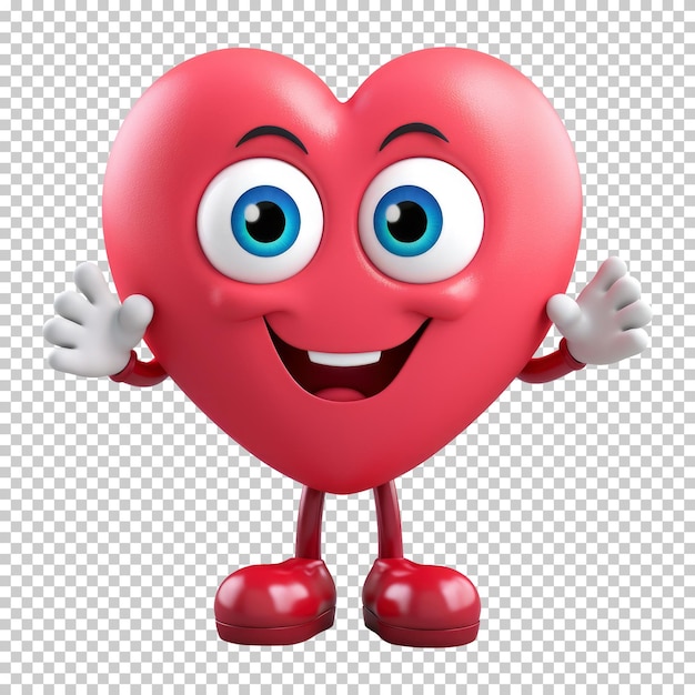 Cute heart character cartoon 3d style isolated on transparent background