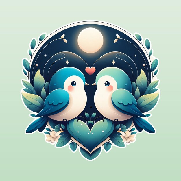 PSD cute heart shaped design love birds