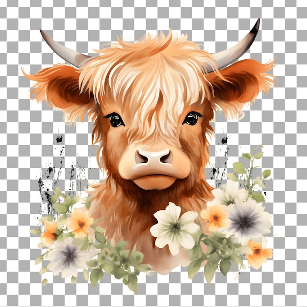 PSD piccola acquarello di mucca di highland clipart isolato