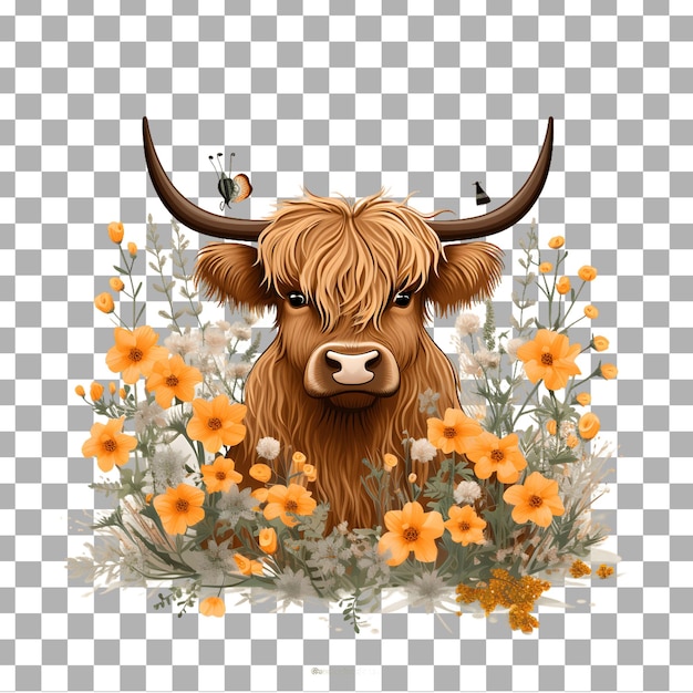 PSD piccola acquarello di mucca di highland clipart isolato