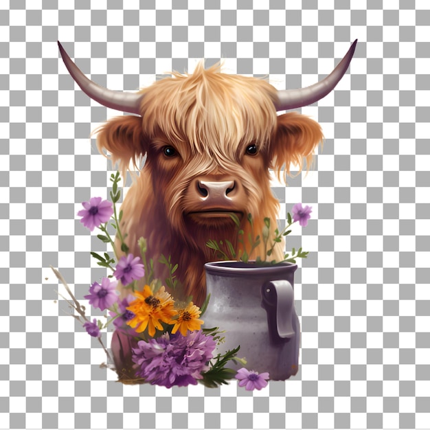 PSD piccola acquarello di mucca di highland clipart isolato