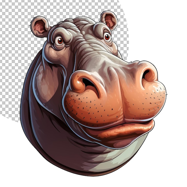 PSD cute hippo face illustration on transparent background