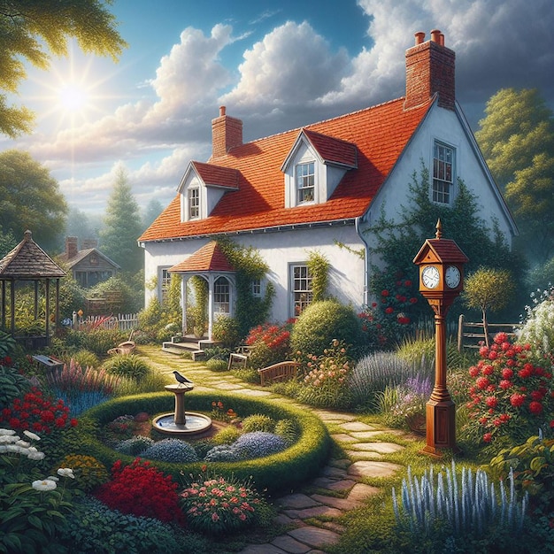 PSD Милый дом с цветочной иллюстрацией