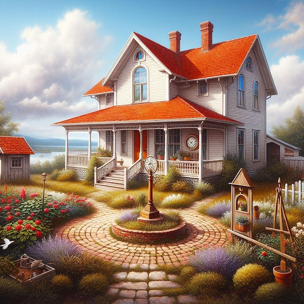 PSD Милый дом с цветочной иллюстрацией