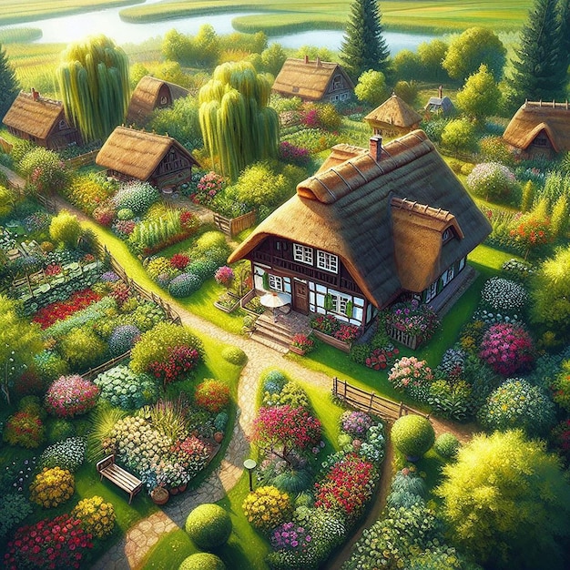 Cute house with flower illustration