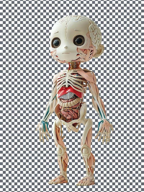 Un carino modello di anatomia umana isolato su uno sfondo trasparente
