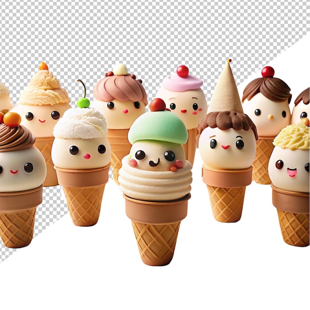 Cute ice cream character on transparent background