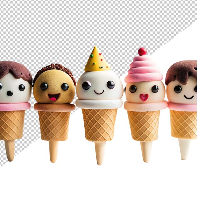 Cute ice cream character on transparent background