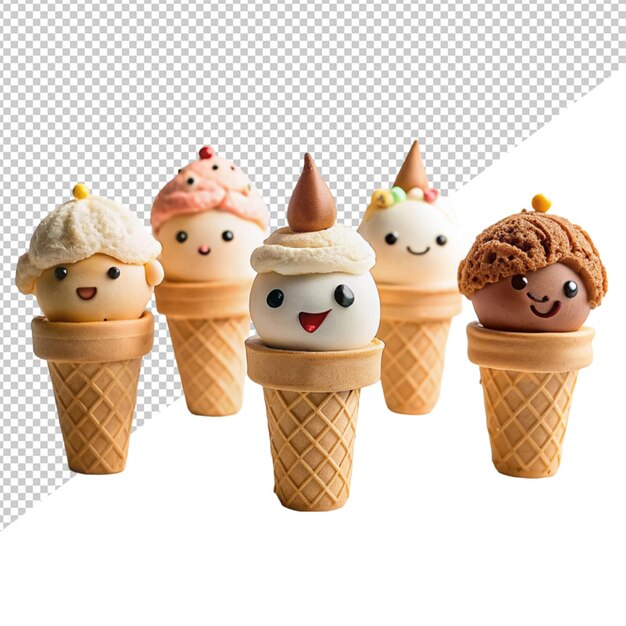 Cute ice cream character on transparent background