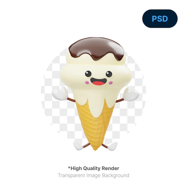 Cute ice cream cone 3d icon premium psd