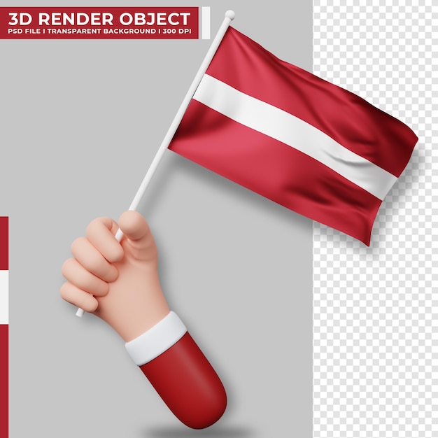 PSD illustrazione sveglia della bandiera della lettonia della tenuta della mano. giorno dell'indipendenza della lettonia bandiera del paese.