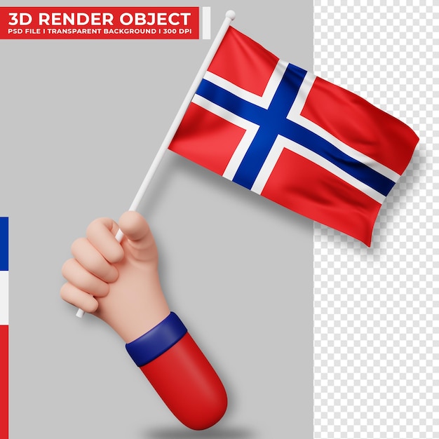 Cute illustration of hand holding norway flag. norway independence day. Country flag.