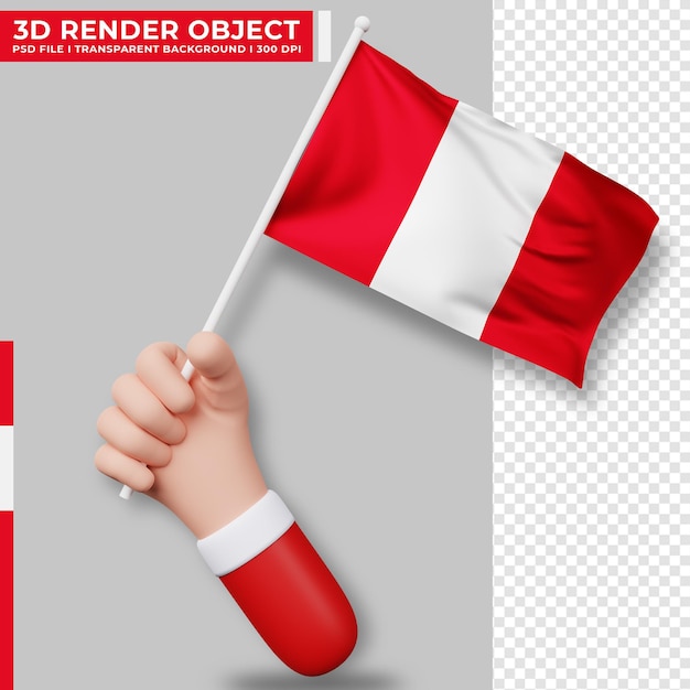 PSD cute illustration of hand holding peru flag. peru independence day. country flag.