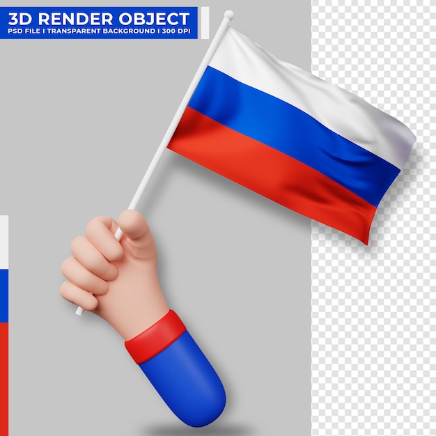 Cute illustration of hand holding russia flag. russia independence day. country flag.