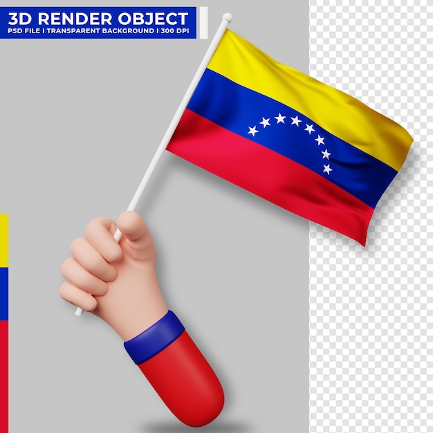 ベネズエラの旗を持っている手のかわいいイラスト。ベネズエラ独立記念日。国旗。
