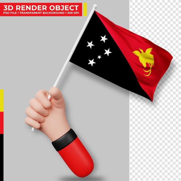 PSD Милая иллюстрация руки, держащей флаг папуа-новой гвинеи день независимости папуа-новой гвинеи