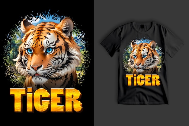 PSD disegno di maglietta di tigre innocente cute con testo 3d per stampa dtf o dtg