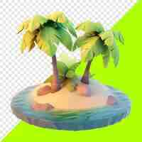 PSD cute island with coconut trees 3d design suitable for business travel and design elements