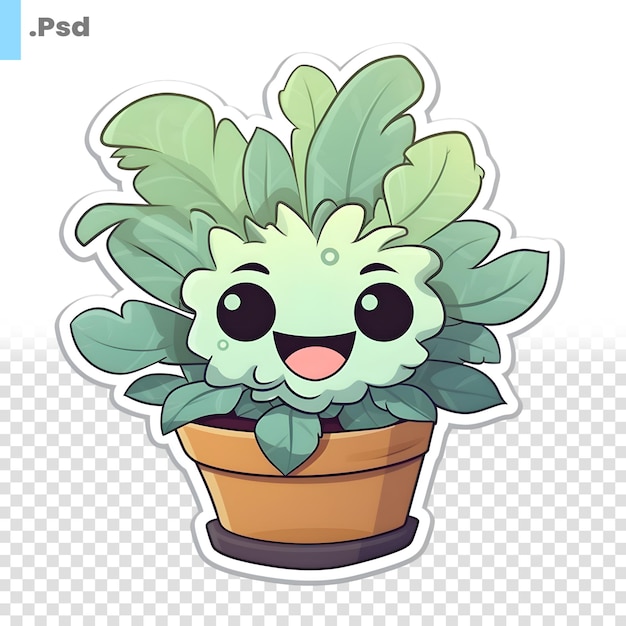 PSD cute kawaii cactus in pot cartoon vector illustration psd template