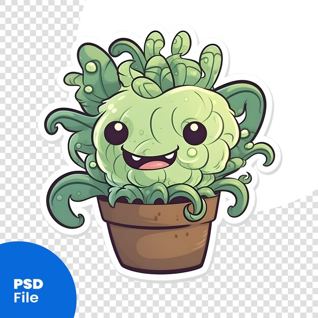 PSD simpatico cactus verde kawaii in vaso modello psd di illustrazione vettoriale