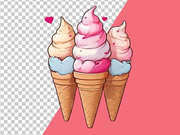 PSD cute kawaii ice cream cones valentines day concept