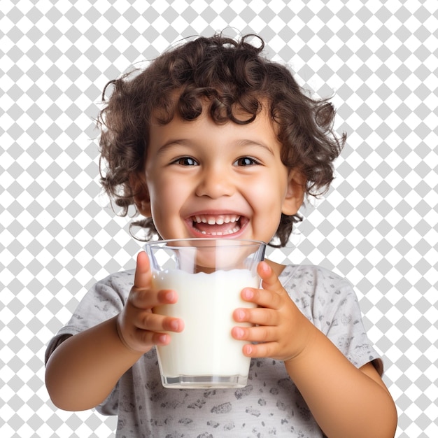 PSD cute kid holding a glass of milk isolated on transparent background psd file