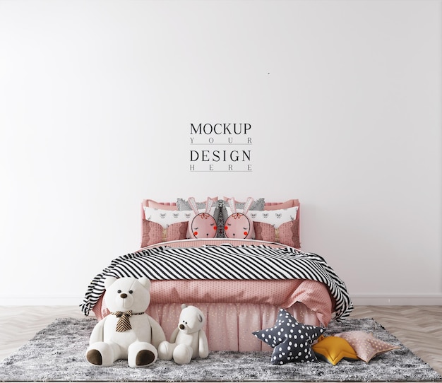 PSD cute kids bedroom with wall mockup