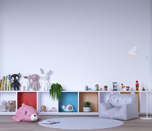 PSD cute kids bedroom with wall mockup