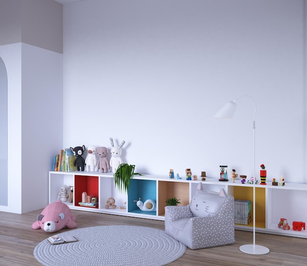 PSD 벽 모형이 있는 귀여운 어린이 침실