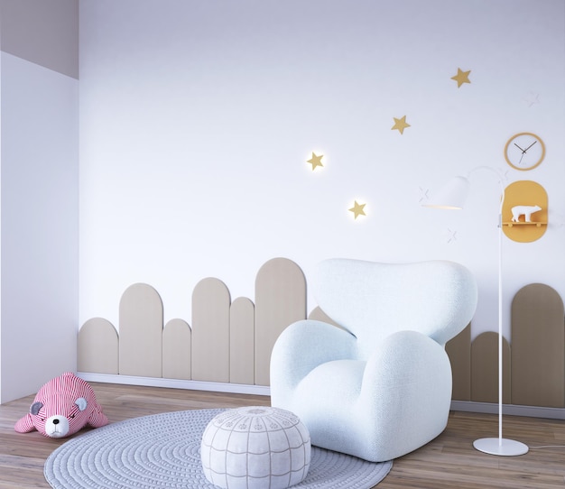 Cute kids bedroom with wall mockup