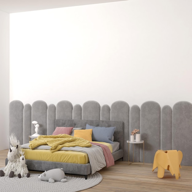 Cute kids bedroom with wall mockup