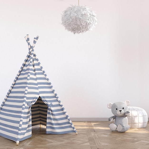 Simpatica cameretta per bambini con mockup a parete