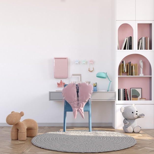 PSD cute kids bedroom with wall mockup